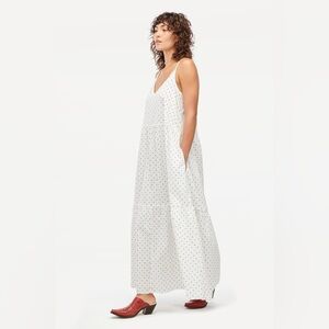 LACAUSA Crosby Tiered Maxi Dress in White With Black Polka Dots | Size Small